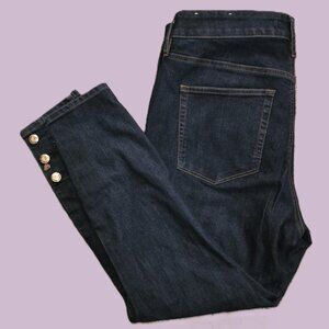 LOFT PLUS WOMENS SIZE 14 BLUE JEANS HIGH WAIST SKINNY GOLD BUTTONS SLIM POCKETS